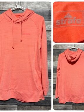 Strafe Performance Hoodie Women’s L Coral Pullover Zip Pockets Stretch